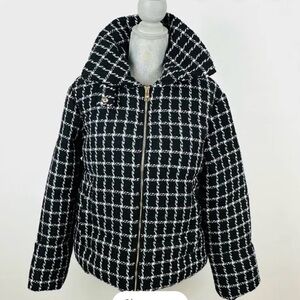 NWT Jason Wu Luxe ✨ Black White Tweed Puffer Coat Old Money Jacket Med $395 MSRP